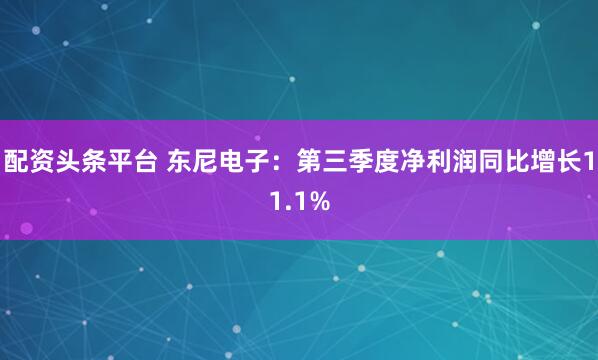 配资头条平台 东尼电子：第三季度净利润同比增长11.1%