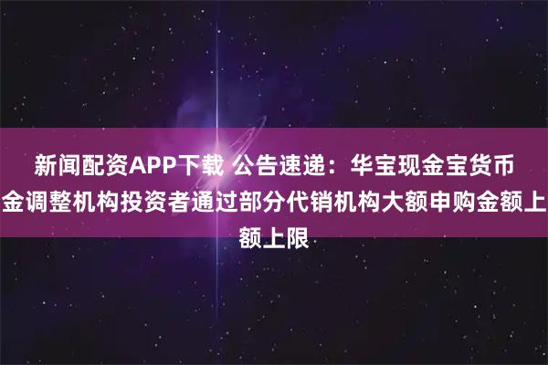 新闻配资APP下载 公告速递：华宝现金宝货币基金调整机构投资者通过部分代销机构大额申购金额上限