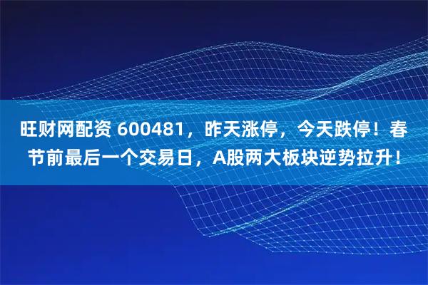 旺财网配资 600481，昨天涨停，今天跌停！春节前最后一个交易日，A股两大板块逆势拉升！